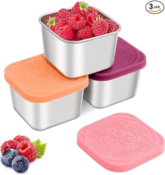 Stainless Steel Snack Containers for Kids,7.2oz Easy Open Leak Proof Reusable Snack Box Container with Lids,Small Lunch Containers for Meal Prep,School,Picnic and Travel-3Pack