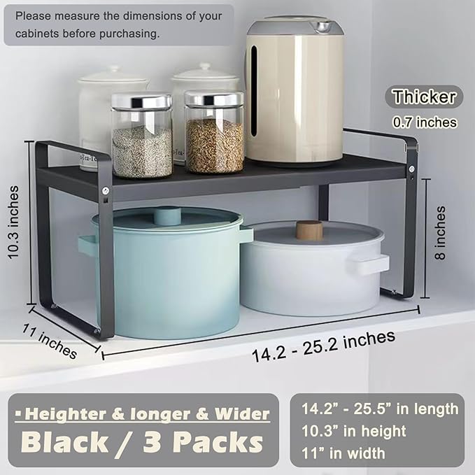 3 Pack Expandable Cabinet Shelf Organizer Kitchen Shelf Riser Stackable Pantry Shelves Kitchen Organizers and Storage Metal Spice Rack Countertop Organizer Cupboard Adjustable Shelfs Desk Rack Shelf