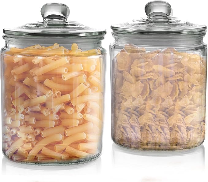 Set of 3 Glass Jar with Lid Airtight Glass Storage Cookie Jar for Flour, Pasta, Candy, Dog Treats, Snacks & More | Glass Organization Canisters for Kitchen & Pantry | 30 Ounces