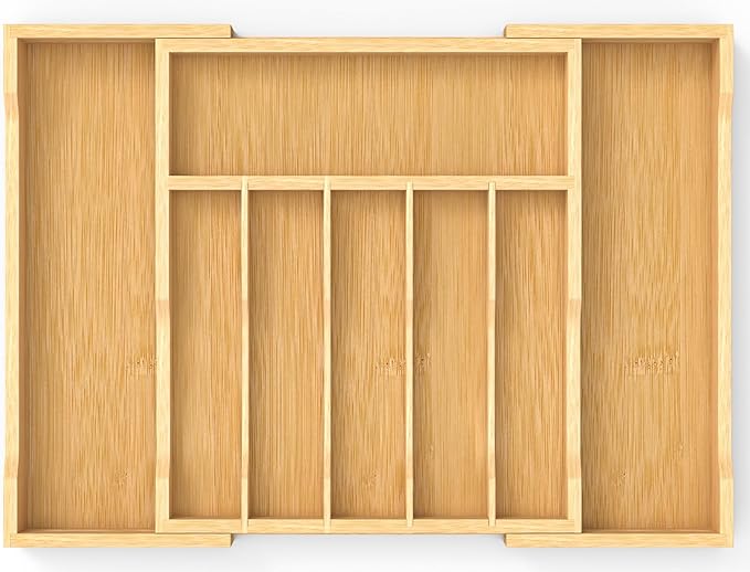 Bamboo Kitchen Drawer Organizer, 13" to 23" Expandable Utensils Organizer and Cutlery Tray Holder, Drawer Divider for Silverware, Flatware