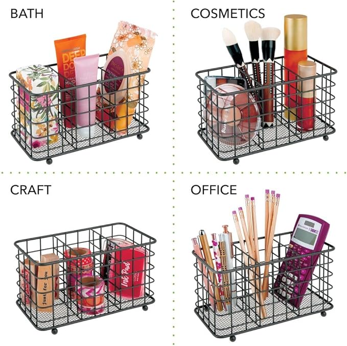 mDesign Farmhouse Modern Metal Wire Cutlery and Utensil Storage Organizer Bin for Kitchen, Pantry, Table and Countertop - Utensil Caddy Holds Forks, Knives, Spoons, Napkins - 3 Sections - Black