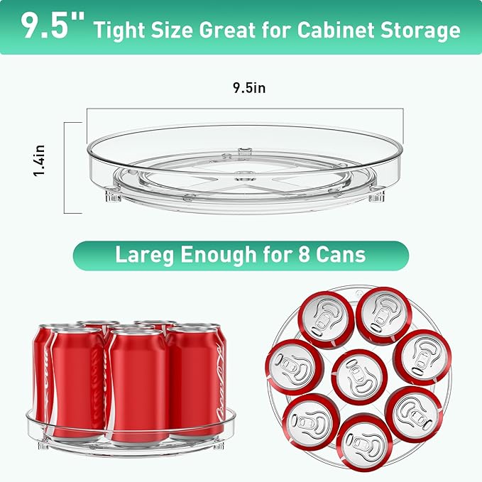 2 Pack Lazy Susan Organizer, 9.5 Inch Lazy Susan Turntable for Cabinet, Refrigerator Organizer for Pantry Organizers and Storage, Non-Skid Fridge Organizer