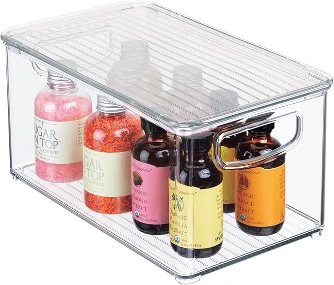 mDesign Plastic Deep Storage Bin Box Container with Lid and Built-In Handles - Organization for Fruit, Snacks, or Food in Kitchen Pantry, Cabinet, or Cupboard, Ligne Collection, 8 Pack, Clear