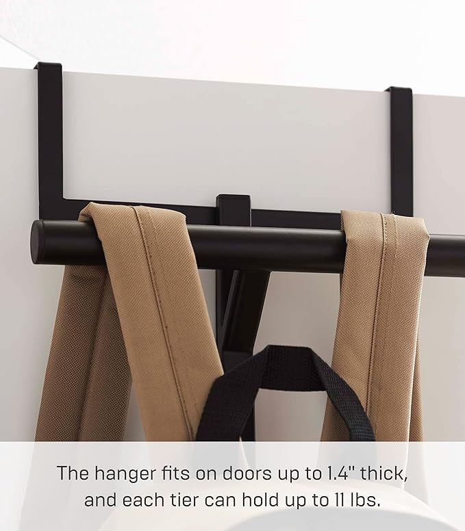Yamazaki Home Tower Backpack Over The Door Hanger for Closet Or Bedroom, Two-Tiered Bookbag Metal Storage Rack, Easy Installation - Steel