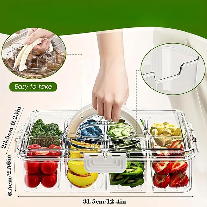 8 Compartment Transparent Plastic Snack Storage Container with Lids, Divided Serving Tray Food Organizer Box Travel Spice Box