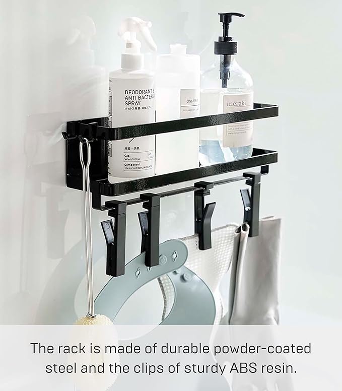 Yamazaki Home Tower Magnetic Kitchen Spice Rack Organizer Shelf With Easy-Grip Rotating Adjustable Clips, Floating Rack With Strong Hooks - Steel