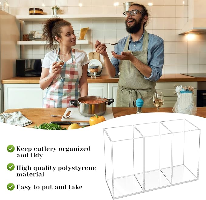 Rainmae 2Pack Acrylic Cutlery Storage Organizer, Plastic Cutlery Utensil Holder Storage Organizer Caddy for Kitchen Countertop Organization, Holds Fork, Knife, Spoon, Silverware Tableware Storage Box