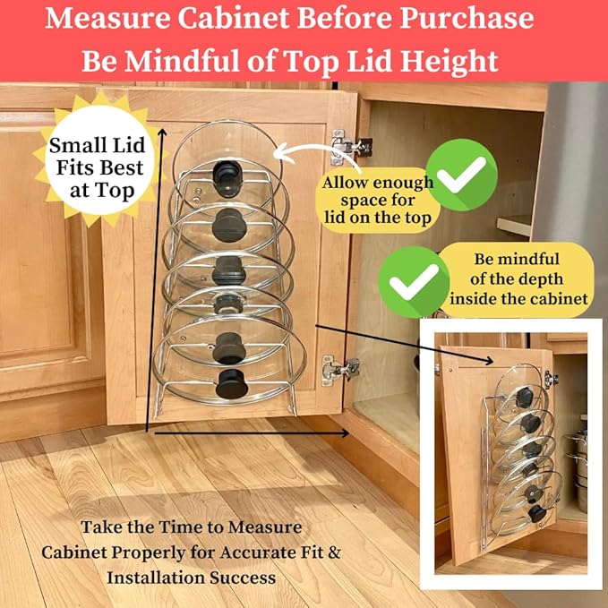 Evelots 2-in-1 Pot Lid Organizer with Towel Holder - 2 Pack, 3-Tier Cabinet Door Rack - Space-Saving Kitchen Organizer for Glass or Metal Pan Lids & Towels - Over the Door Design - Black