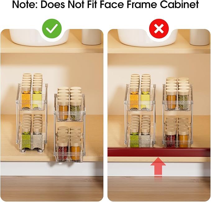 Spice Organization for Cabinet - 2 Pack, Pull-Out Spice Rack Organizer for Cabinet, Easy to Install Vertical Spice Rack Slide Out Cabinet Organizer (Not for Framed Cabinets)