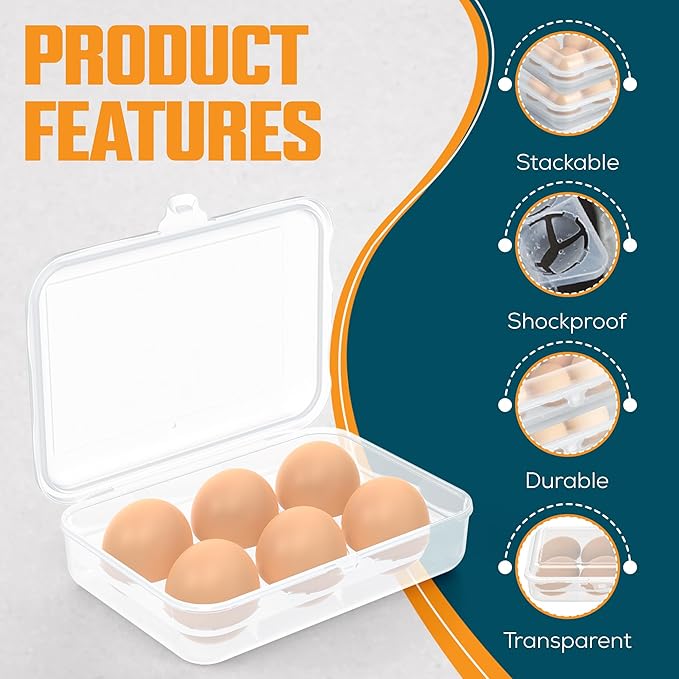 ZPU Egg Holder Camping, 1Pcs 6 Grid Egg Container, Plastic Egg Carrier for Camping Picnic Travel Outdoor Refrigerator Kitchen, Protective Egg Storage Case, Clear White