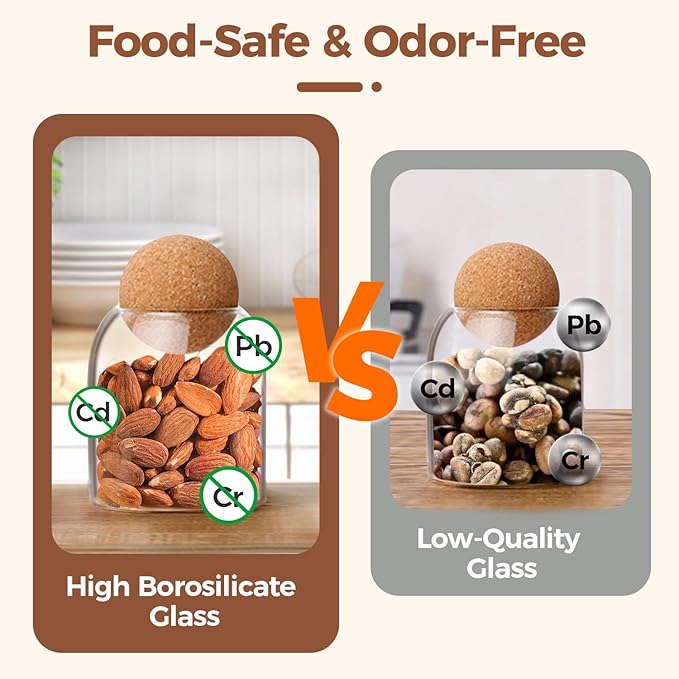 ComSaf Glass Storage Container with Ball Cork, 16 OZ Small Glass Jar with Cork Lids, 3 Pack Candy Jar, Tip Jars, Decorative jars, Cute Jars for Coffee, Sugar, Salt, Apothecary Cotton Swab Qtip Holder