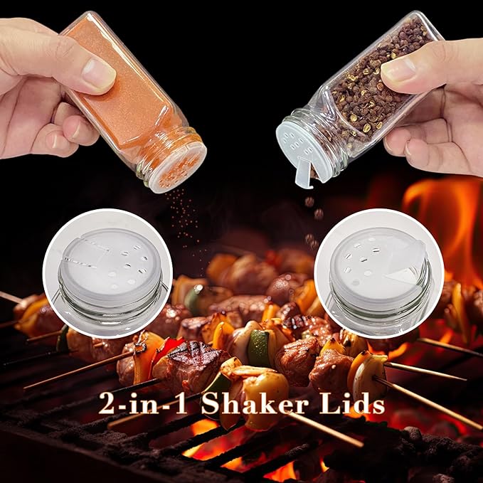 16 Pcs Spice Jars, 4oz Seasoning Containers with Acacia Wood Shaker Lids, Glass Spice Bottles with Labels, Square Seasoning Organizer, Kitchen Spice Container