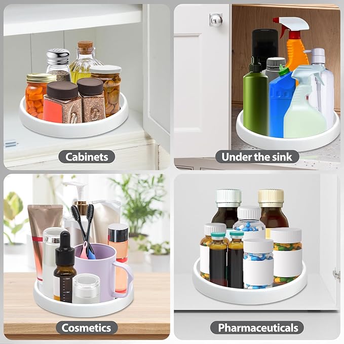 Lazy Susan Organizers, 10'' Set of 4, Non-Skid Lazy Susan Turntable for Cabinet, Pantry Storage, Kitchen, Refrigerator Organizing, Rotating Spice Rack