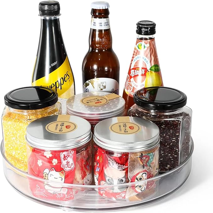 Lazy Susan Condiments Organizer, Spice Rack Storage Turntable for Cabinet,Fridge,Countertop,Pantry,Bathroom,11 inch Round, Clear
