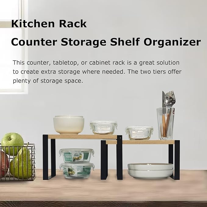 Versatile Cabinet Organizer Shelf, Kitchen Counter Shelves,Kitchen Storage,Bathroom Cabinet Shelf Organizers,Counter Spice Rack,Pantry Shelves,Stackable, Expandable