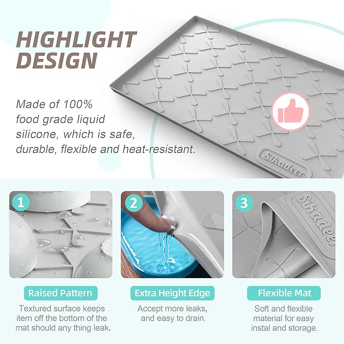 SIKADEER 19" x 19" Under Sink Mat Waterproof, Silicone Mat Kitchen Drawer Shelf and Cabinet Liner, Sink Protector for Kitchen Organizers and Storage, Boot Tray Pet Food Mats