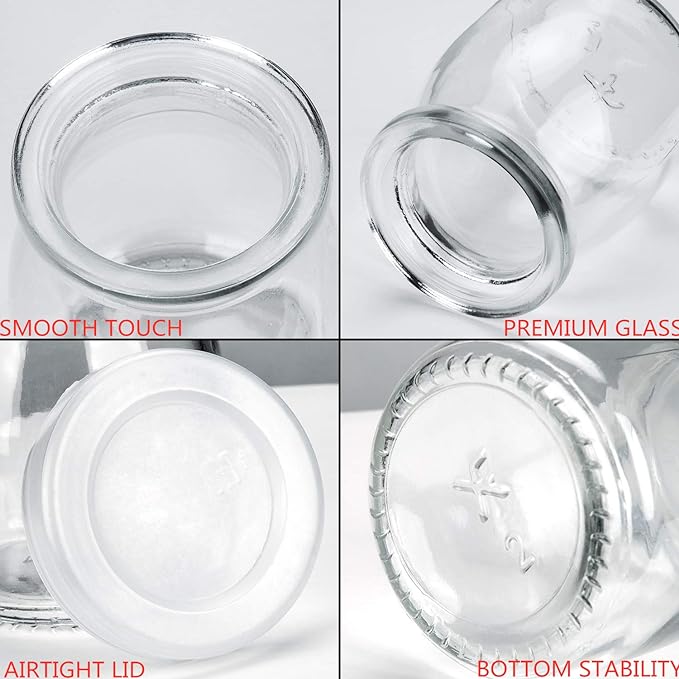 Encheng Clear Glass Jars With Lids, Yogurt & Pudding Containers, 7 oz, 20 Pack