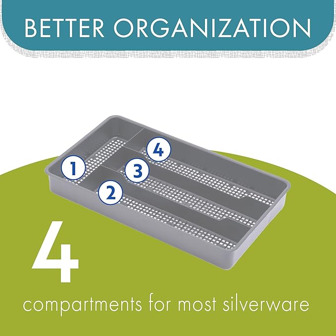 Dial Industries Small Cutlery, Utensil, Silverware Kitchen Drawer Organizer Tray, Grey