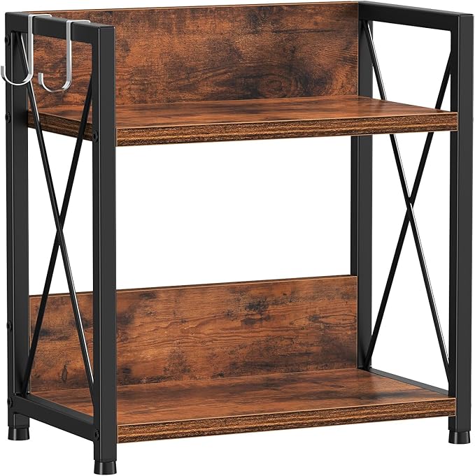 Snughome Coffee Bar Organizer,Kitchen Counter Shelf for Countertop,Wood Kitchen Countertop Organizer,2 Tier Coffee Organizer Station for Countertop (Rustic Brown, Medium)