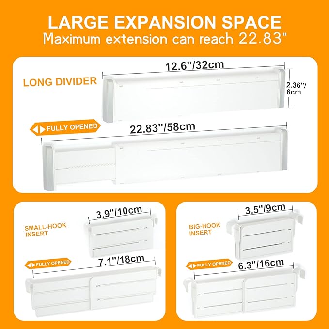 HiYZ Expandable Drawer Dividers with Inserts, Large Kitchen Utensils Drawers Divider, 2.36" High Adjustable Drawer Organizers Separators for Clothing,Kitchen Utensils,Tools,12 Dividers with 24 Inserts
