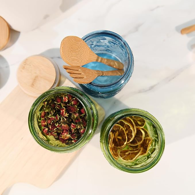 Glass Storage Jars With Airtight Lid, 23.7oz Canister For Kitchen Counter with Bamboo Lid, brown sugar, candy, coffee, cookie, salt, tea,pantry cute Jar (Green, 23.7 fl oz)