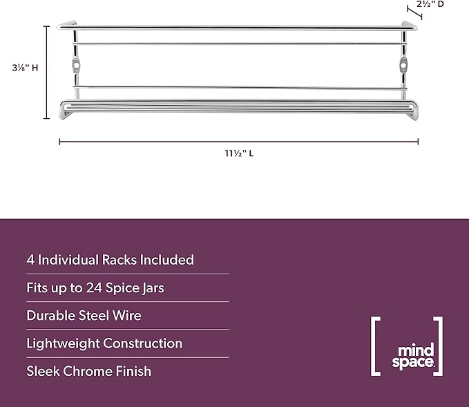Mindspace Spice Rack Wall Mount, Pantry Cabinet Door Organizer - Set of 4 Hanging Spice & Seasoning Racks Kitchen Storage Organizer | The Wire Collection, Chrome