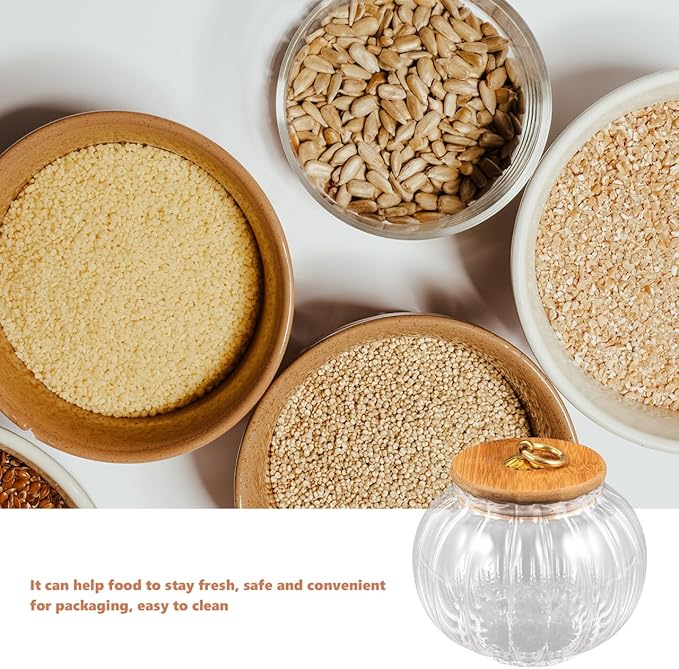 PRETYZOOM Glass Pumpkin Jar with Airtight Lids, 800ml Clear Canister, Pumpkin Shaped Candy Jar, Kitchen Countertop Food Storage Jar for Sugar, Coffee, Loose Tea