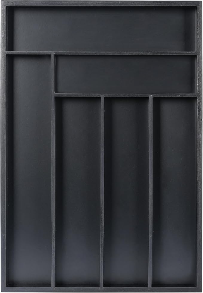 Silverware Organizer Kitchen Drawer Organizer Utensil Organizer Bamboo Silverware Holder Cutlery Organizer in Drawer Flatware Organizer Tray(6 slots, Black