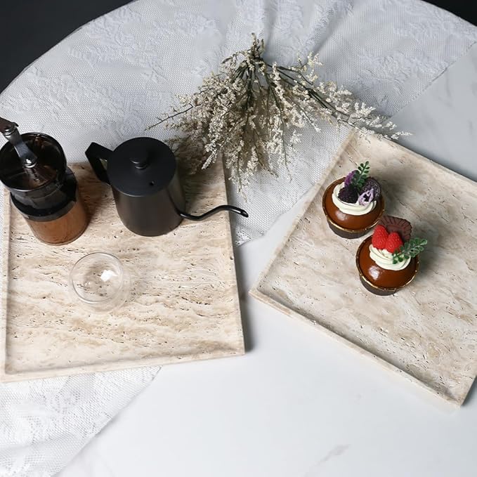 Natural Beige Travertine Marble Luxury Tray,for Kitchen Sink,Bathroom Soap Bottles,Makeup,Towel Organizer Tray