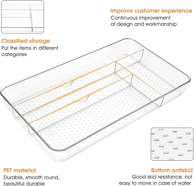 Lonian Cutlery Tray, No-Slip Drawers Organizer for Utensils Storage and Organising in Kitchen, Cosmetic Tray for Dressing Table Makeup Storage Organiser in Bedroom and Living Room