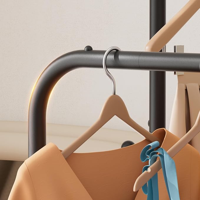SINGAYE Clothes Clothing Rack Drying Clothing Garment Coat Hanger Rack Metal Double Bar Freestanding for Hanging Clothes Portable With Wheels Rolling Closet for Laundry Bedroom Black