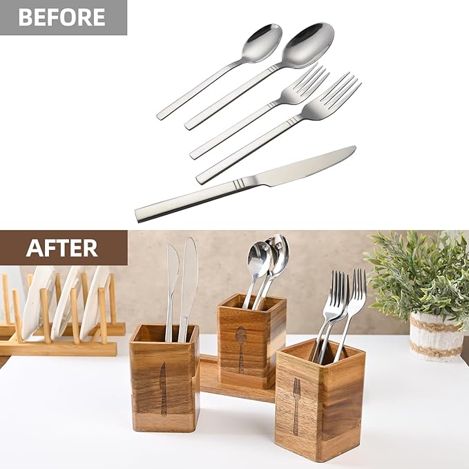 GEHE 3Pcs Silverware Caddy for Patry, Utensil Holder for Countertop, Silverware Holder Flatware Organizers with tray, Kitchen Utensil Organizers for Forks, Spoons, and knives