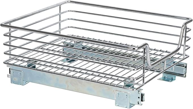 Household Essentials Glidez Chrome-Plated Steel Extended Depth 1-Tier Sliding Under Sink Cabinet Organizer, Chrome