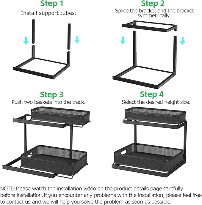 1 Pack-14.4"-14.9"IN Under Sink Organizers And Storage Height Adjustable,Mesh Under Cabinet Organizer For Kitchen,Bathroom-Black