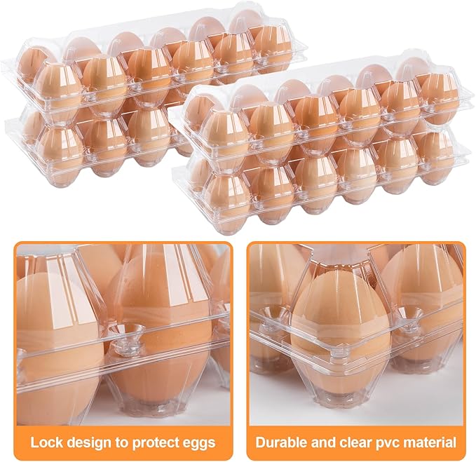 40 Pack Clear Plastic Egg Cartons, 2x6 Grids, 12 Count, 10.2 x 4 Inches, Reusable, Transparent, Shock-Absorbing, Perfect for Family, Farm, Market, Display