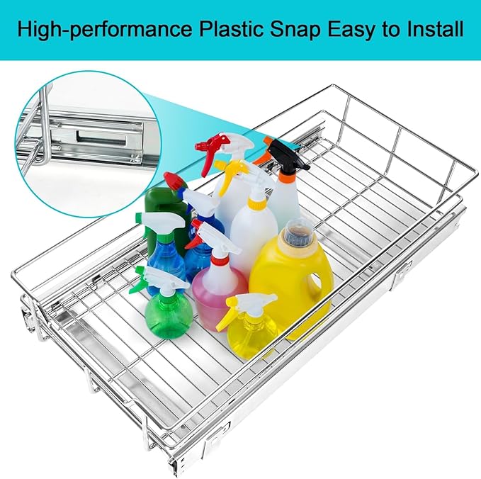 Pull Out Cabinet Organizer 17" W X 17" D, Slide Out Drawers For Kitchen Organizers and Storage, Pull Out Drawers For Cabinets Capacity Heavy Duty Caddy, Cabinet Shelves Chrome-Plated, Bathroom Pantry
