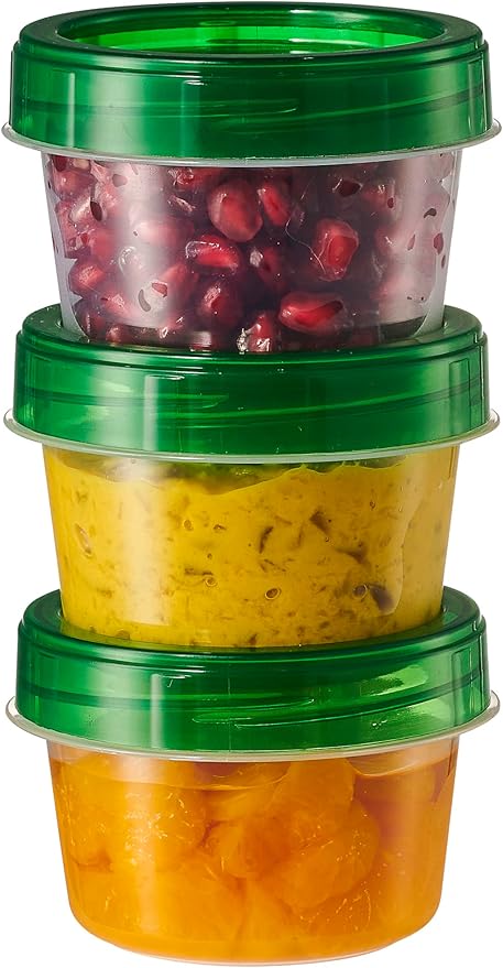 PLASTICPRO 12 Pack Twist Cap Food Storage Containers with Green Screw on Lid- 4 oz Reusable Meal Prep Containers - Small Freezer Containers Microwave Safe Green Plastic Food Storage
