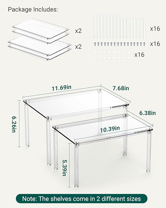 Acrylic Cabinet Organizer, Set of 2 Shelf Organizer, Spice Rack Organizer for Cabinet, Desk Countertop Organizer, Stackable Shelves for Pantry Kitchen Storage and Organization