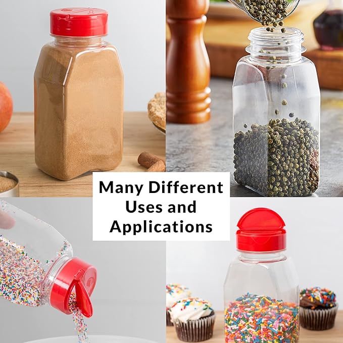 Skyway Supreme Large 16 OZ Plastic Spice Bottles Seasoning Containers Jars - Flap Cap Pour and Sifter Spice Shaker - Refillable Perfect For Storing Dispensing Herbs BBQ Rub - BPA Free - Set of 2