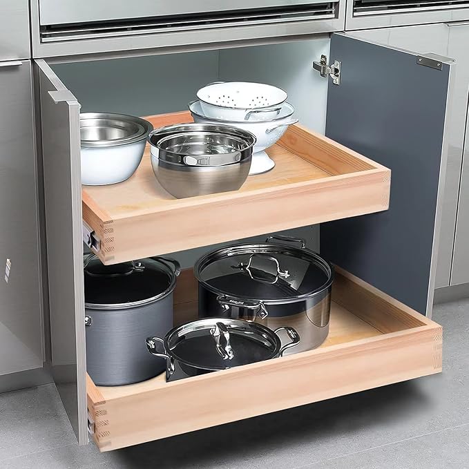 Pull Out Cabinet Drawer, 32”W x 21”D Soft Close Slide Out Wood Drawer Organizer for Kitchen, Finished, Bottom and Side Assembly (Wood Drawer Part is Width 31'')
