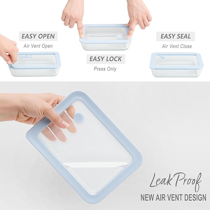 Urban Green Glass Food Container Set with Silicone Glass Lid, 3 Pack, Square Shape, Airtight, LeakProof, 100% Plastic Free, Meal Prep Food Storage Containers