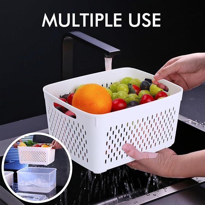 HOTEC 5-Pack Large Fruit Storage Container with Removable Colander, Dishwasher & microwave safe Largest 4.15L