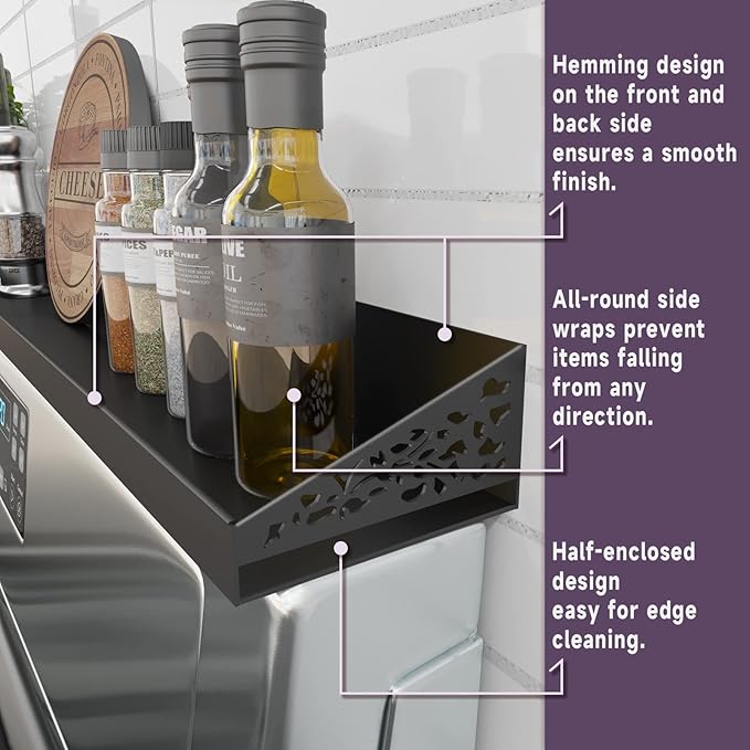 Magnetic Stove Top Shelf, 30" Length, Spice Rack Over the Stove, Oven Shelf for Top of Stove, Kitchen Organizers and Storage (Black)