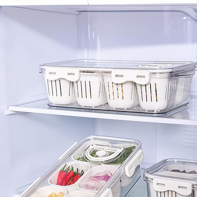 Eanpet 2Pack Divided Serving Tray with Lid 8 Compartment Veggie Tray Portable Square Snackle Box Stackable Travel Snack Platters Charcuterie Food Storage Containers for Fruit,Vegetable,Salad