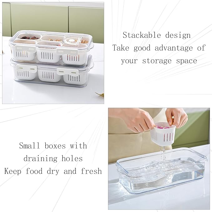 MineSign 2Pack Stackable Snackle Box Divided Food Serving Tray with Lids Clear Storage Containers with Dividers for Fridge Pantry Freezer Portable Snack Box for Candy Nuts Spice