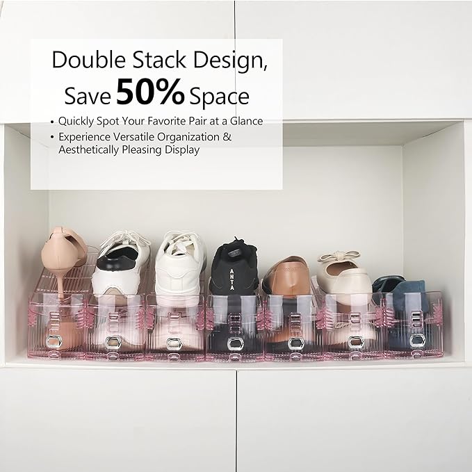 Yes!Fresh Shoe Slot Organizer, Boutique Display Style Shoe Stacker for A Pair of Shoes, Separable Shoe Rack for Closet Organization, 3 Adjustable Narrow Shoe Rack (Pink, 20 Pack)