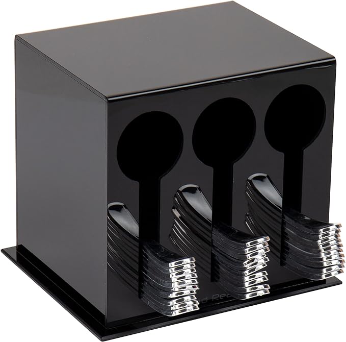 Mind Reader Utensil Dispenser, Silverware Organizer, Plastic Fork and Spoon DIspenser, Kitchen, 7" L x 5.75" W x 6" H, Black