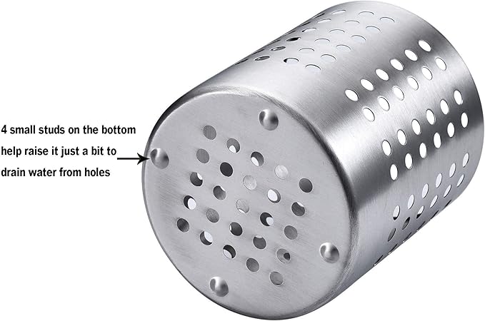 KSENDALO Kitchen Stainless Steel Utensil Holder, 18/10(304) Heavy Thick Utility Sturdy Silverware Drying Holder for Kitchen Home and Office, 7.3 Oz, Diameter 4.33"(M)