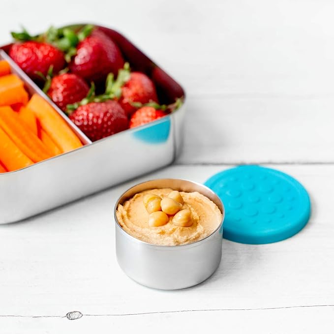 LunchBots 2.5 oz Stainless Steel Dressing Container for Condiments, Dips, Snacks, Dipping Sauce Cups with Silicone Lid, Fits in Lunch Bags and Bento Boxes - Set of 2 (Green)