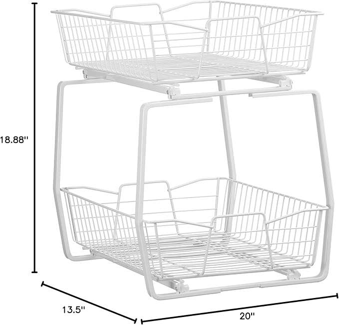 ClosetMaid 14 in. Pull Out Cabinet Organizer, 2 Tier, Heavy Duty, Slide Out Pantry Shelves Drawers for Kitchen, Bathroom, White
